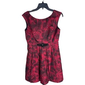 Jessica Howard Sleeveless Red Black Floral Print Fit & Flare Dress Size 8P